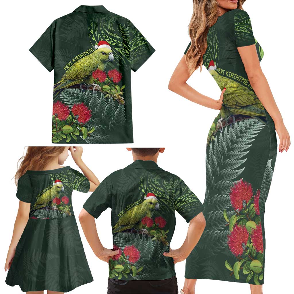 Meri Kirihimete Kakapo Family Matching Short Sleeve Bodycon Dress and Hawaiian Shirt Green Silver Fern Christmas Vibe LT9 - Polynesian Pride