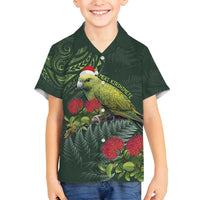 Meri Kirihimete Kakapo Family Matching Tank Maxi Dress and Hawaiian Shirt Green Silver Fern Christmas Vibe LT9 Son's Shirt Green - Polynesian Pride