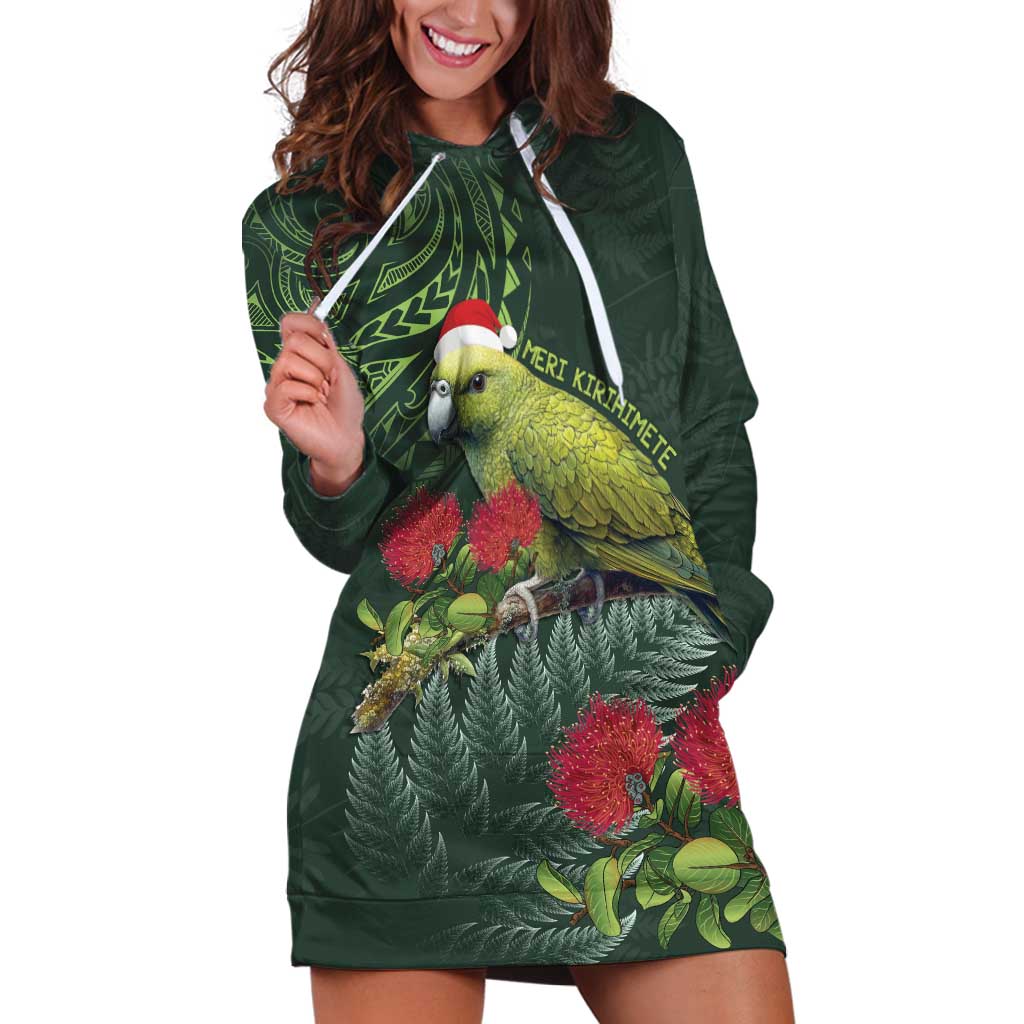 Meri Kirihimete Kakapo Hoodie Dress Green Silver Fern Christmas Vibe LT9 Green - Polynesian Pride