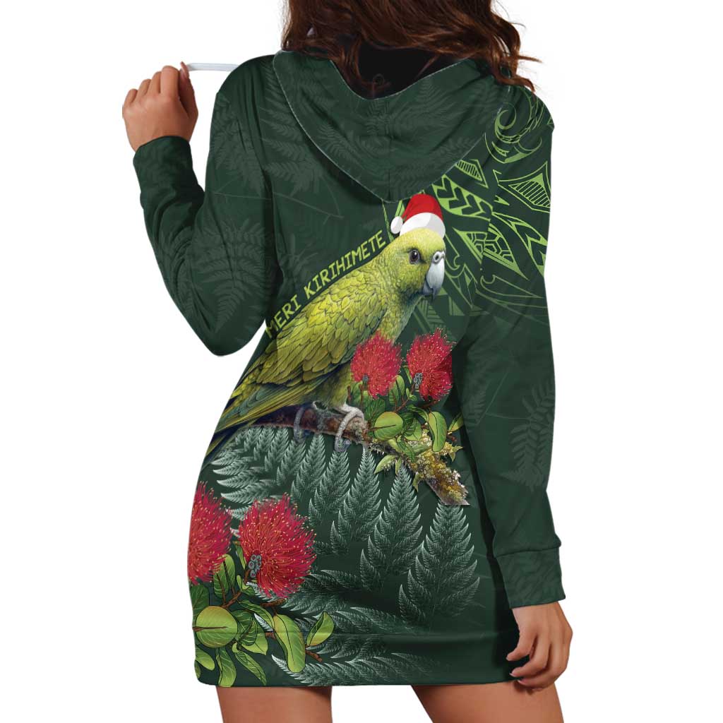 Meri Kirihimete Kakapo Hoodie Dress Green Silver Fern Christmas Vibe LT9 - Polynesian Pride