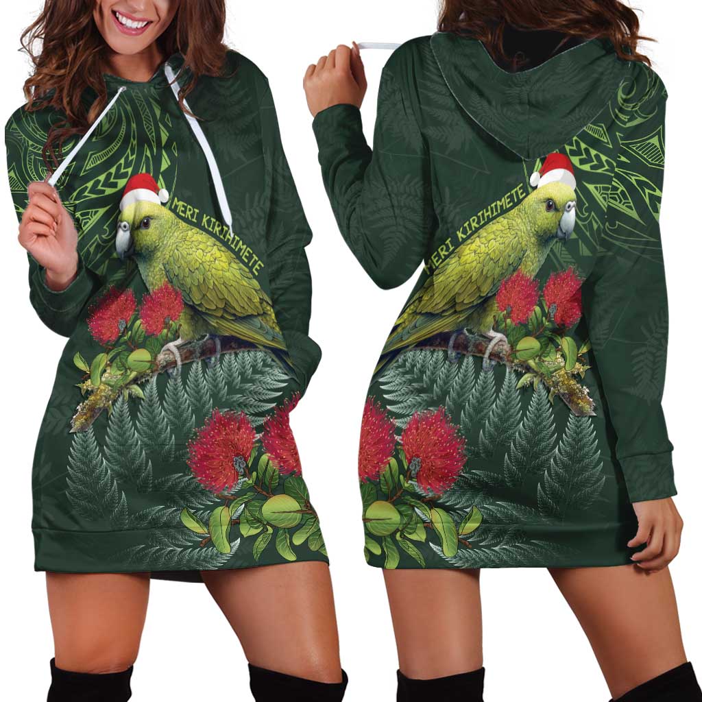 Meri Kirihimete Kakapo Hoodie Dress Green Silver Fern Christmas Vibe LT9 - Polynesian Pride