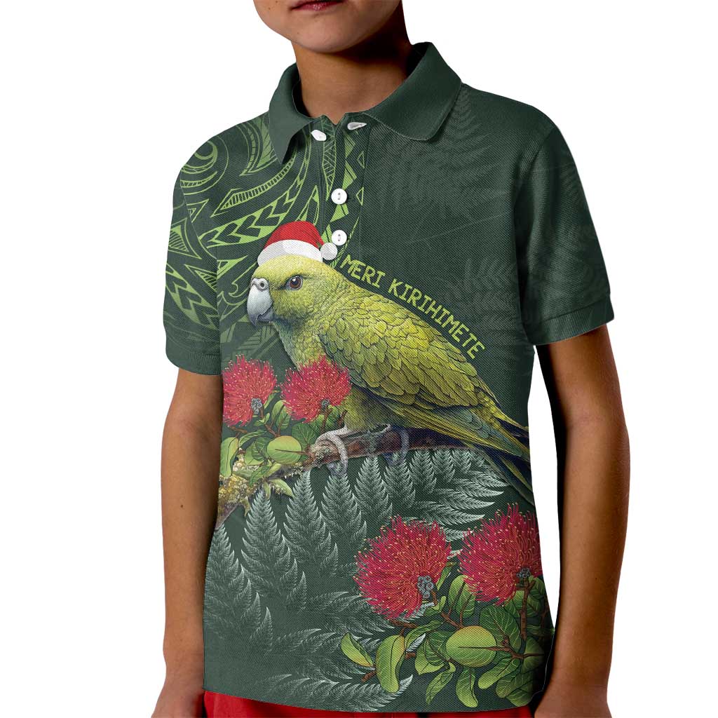 Meri Kirihimete Kakapo Kid Polo Shirt Green Silver Fern Christmas Vibe
