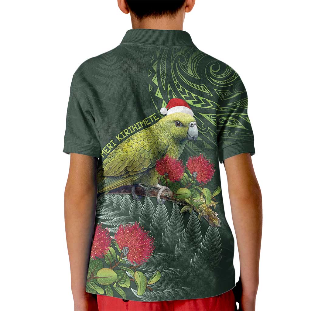 Meri Kirihimete Kakapo Kid Polo Shirt Green Silver Fern Christmas Vibe