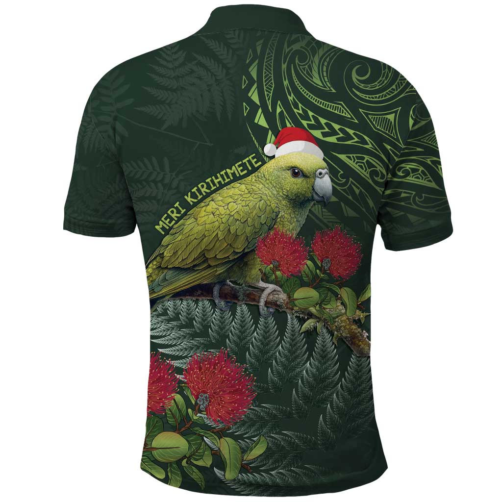 Meri Kirihimete Kakapo Polo Shirt Green Silver Fern Christmas Vibe