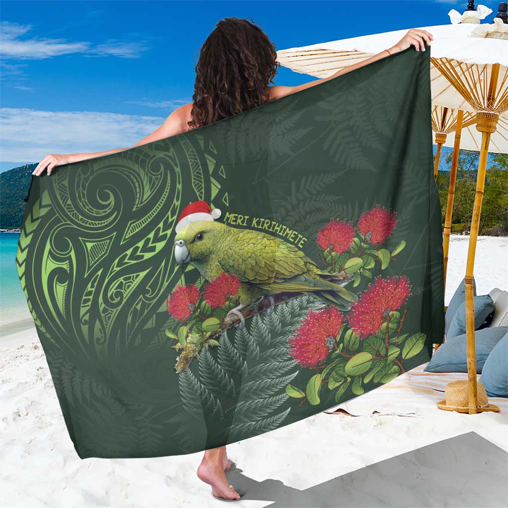 Meri Kirihimete Kakapo Sarong Green Silver Fern Christmas Vibe LT9 One Size 44 x 66 inches Green - Polynesian Pride