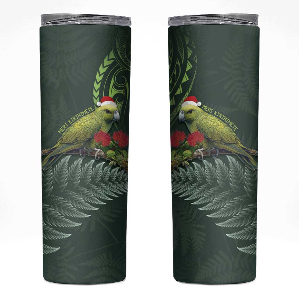 Meri Kirihimete Kakapo Skinny Tumbler Green Silver Fern Christmas Vibe LT9 Green - Polynesian Pride