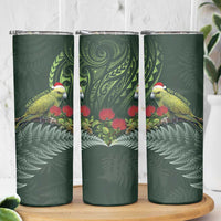 Meri Kirihimete Kakapo Skinny Tumbler Green Silver Fern Christmas Vibe LT9 - Polynesian Pride