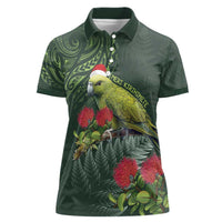 Meri Kirihimete Kakapo Women Polo Shirt Green Silver Fern Christmas Vibe LT9 Female Green - Polynesian Pride
