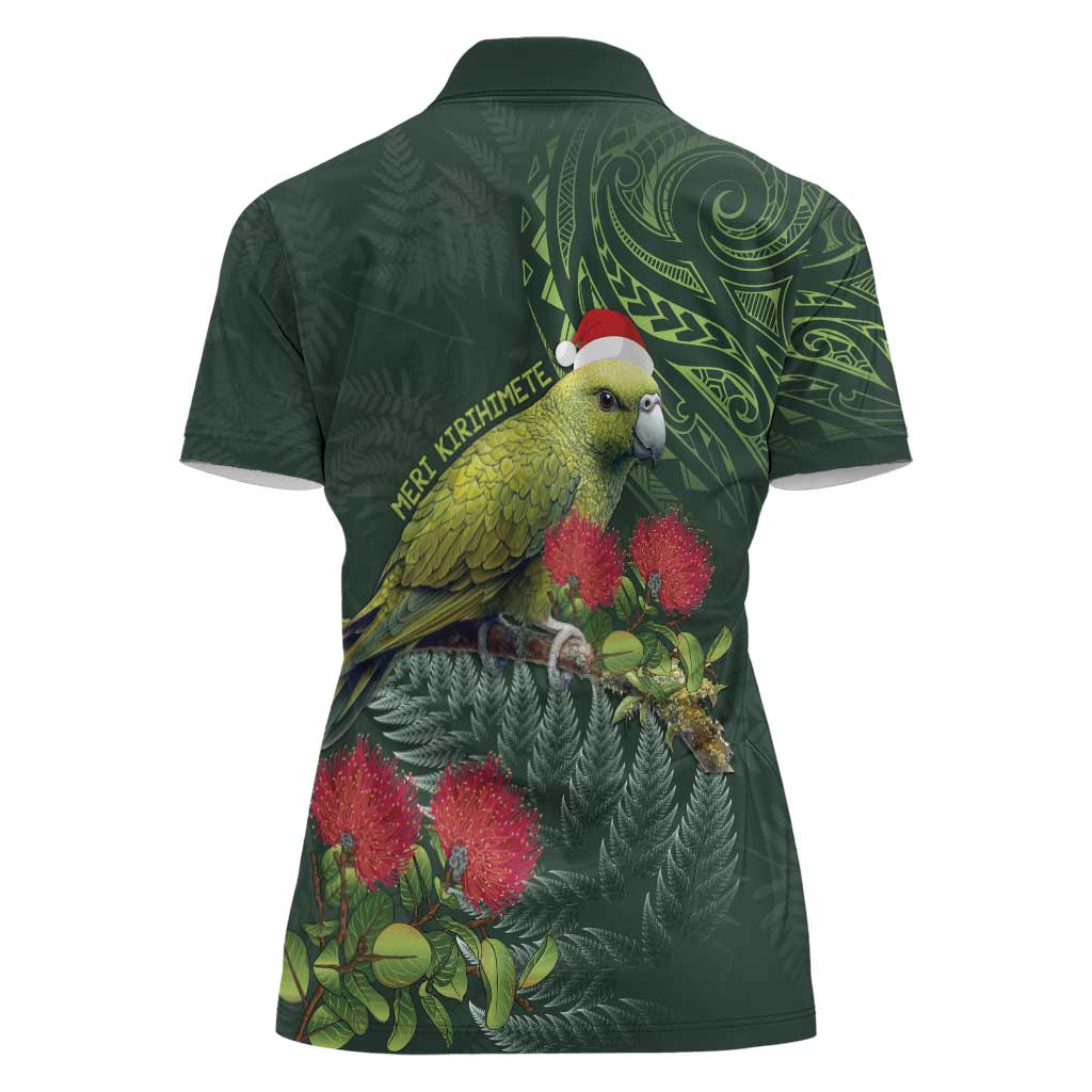 Meri Kirihimete Kakapo Women Polo Shirt Green Silver Fern Christmas Vibe LT9 - Polynesian Pride