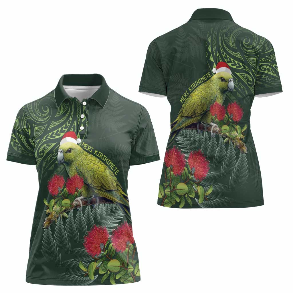 Meri Kirihimete Kakapo Women Polo Shirt Green Silver Fern Christmas Vibe LT9 - Polynesian Pride