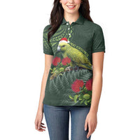 Meri Kirihimete Kakapo Women Polo Shirt Green Silver Fern Christmas Vibe LT9 - Polynesian Pride