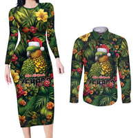 Meri Kirihimete Kakapo Couples Matching Long Sleeve Bodycon Dress and Long Sleeve Button Shirt New Zealand Christmas with Tropical Vibe LT9 Green - Polynesian Pride