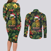 Meri Kirihimete Kakapo Couples Matching Long Sleeve Bodycon Dress and Long Sleeve Button Shirt New Zealand Christmas with Tropical Vibe LT9 - Polynesian Pride