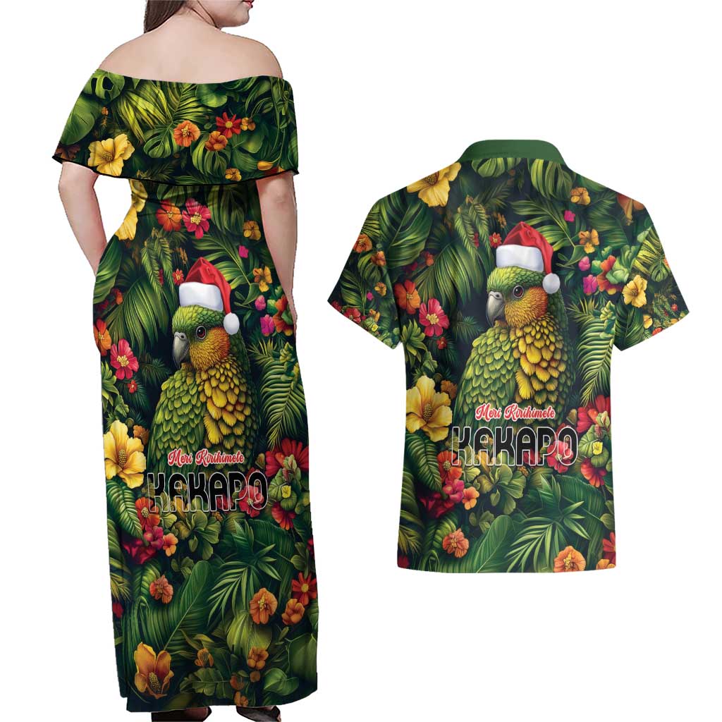 Meri Kirihimete Kakapo Couples Matching Off Shoulder Maxi Dress and Hawaiian Shirt New Zealand Christmas with Tropical Vibe LT9 - Polynesian Pride