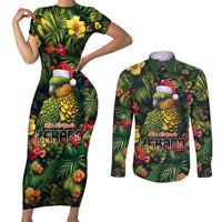 Meri Kirihimete Kakapo Couples Matching Short Sleeve Bodycon Dress and Long Sleeve Button Shirt New Zealand Christmas with Tropical Vibe LT9 Green - Polynesian Pride