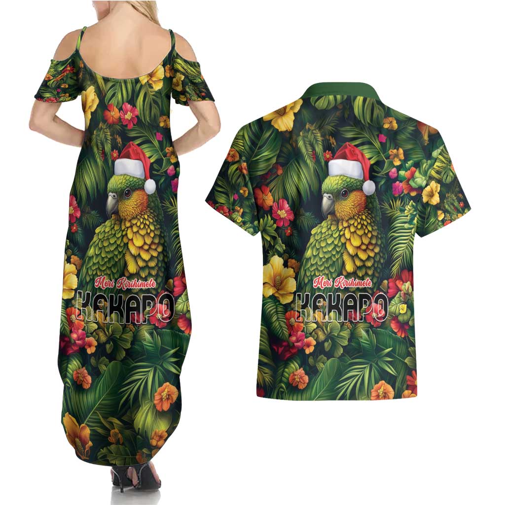 Meri Kirihimete Kakapo Couples Matching Summer Maxi Dress and Hawaiian Shirt New Zealand Christmas with Tropical Vibe LT9 - Polynesian Pride