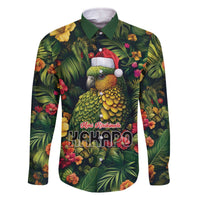 Meri Kirihimete Kakapo Family Matching Off The Shoulder Long Sleeve Dress and Hawaiian Shirt New Zealand Christmas with Tropical Vibe LT9 Dad's Shirt - Long Sleeve Green - Polynesian Pride