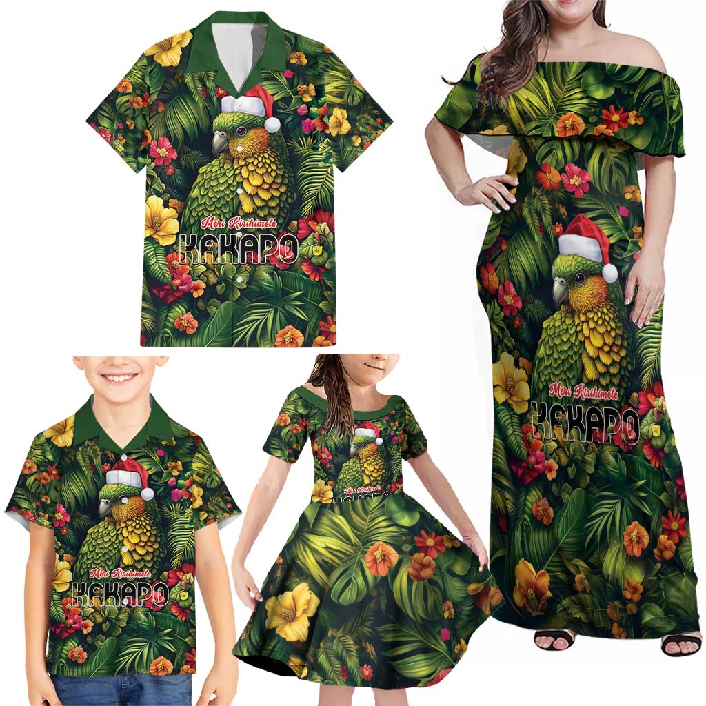 Meri Kirihimete Kakapo Family Matching Off Shoulder Maxi Dress and Hawaiian Shirt New Zealand Christmas with Tropical Vibe LT9 - Polynesian Pride