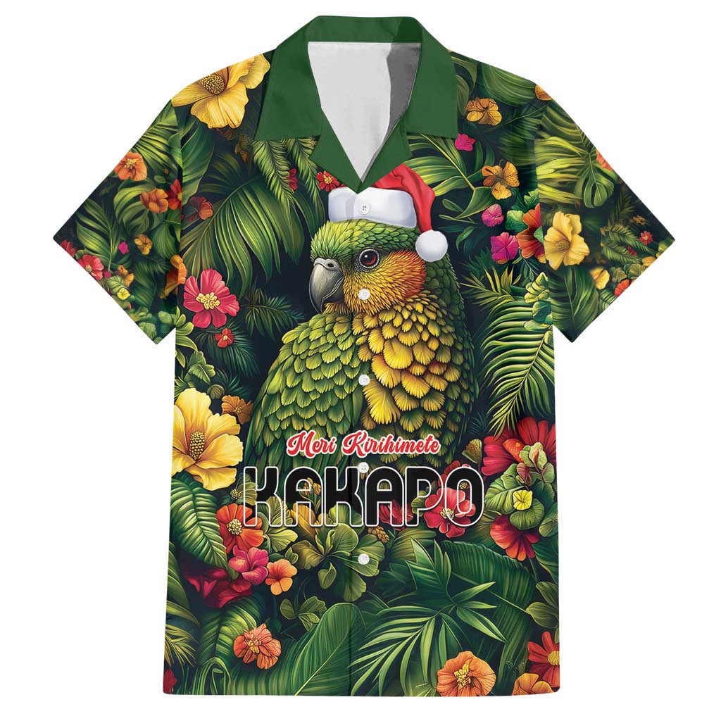 Meri Kirihimete Kakapo Family Matching Off Shoulder Maxi Dress and Hawaiian Shirt New Zealand Christmas with Tropical Vibe LT9 Dad's Shirt - Short Sleeve Green - Polynesian Pride