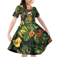 Meri Kirihimete Kakapo Family Matching Off Shoulder Short Dress and Hawaiian Shirt New Zealand Christmas with Tropical Vibe LT9 Daughter's Dress Green - Polynesian Pride