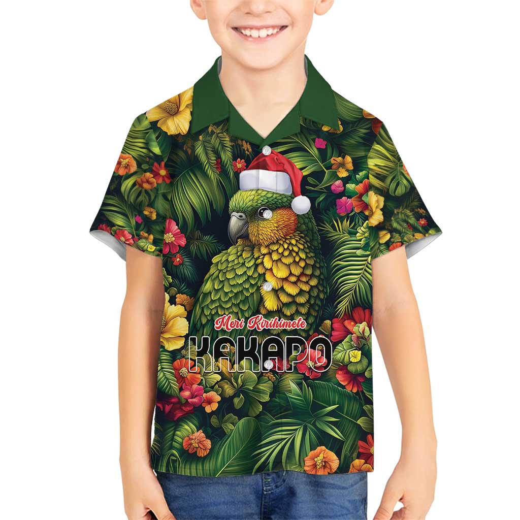 Meri Kirihimete Kakapo Family Matching Tank Maxi Dress and Hawaiian Shirt New Zealand Christmas with Tropical Vibe LT9 Son's Shirt Green - Polynesian Pride