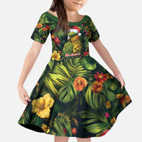 Meri Kirihimete Kakapo Kid Short Sleeve Dress New Zealand Christmas with Tropical Vibe LT9 KID Green - Polynesian Pride