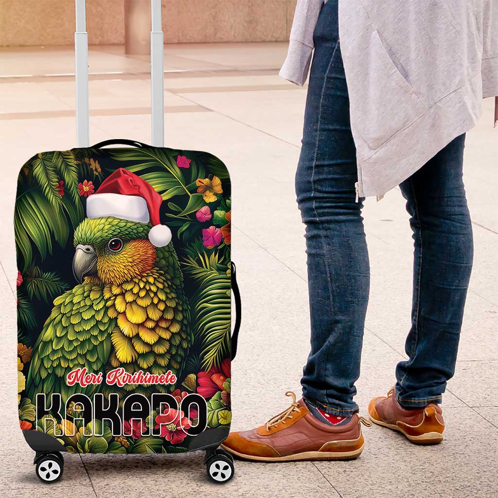 Meri Kirihimete Kakapo Luggage Cover New Zealand Christmas with Tropical Vibe LT9 Green - Polynesian Pride