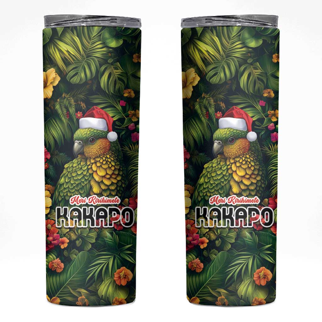 Meri Kirihimete Kakapo Skinny Tumbler New Zealand Christmas with Tropical Vibe LT9 Green - Polynesian Pride