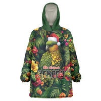 Meri Kirihimete Kakapo Wearable Blanket Hoodie New Zealand Christmas with Tropical Vibe LT9 One Size Green - Polynesian Pride