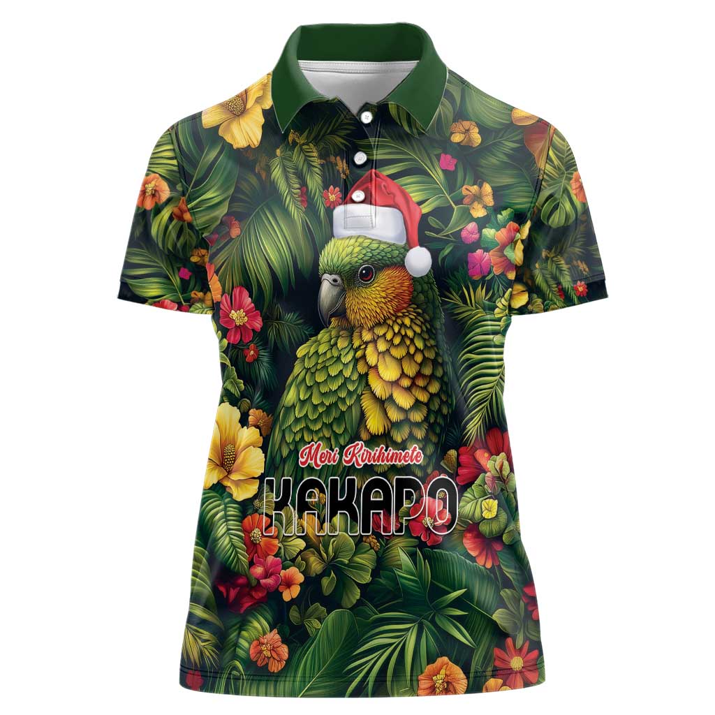 Meri Kirihimete Kakapo Women Polo Shirt New Zealand Christmas with Tropical Vibe LT9 Female Green - Polynesian Pride
