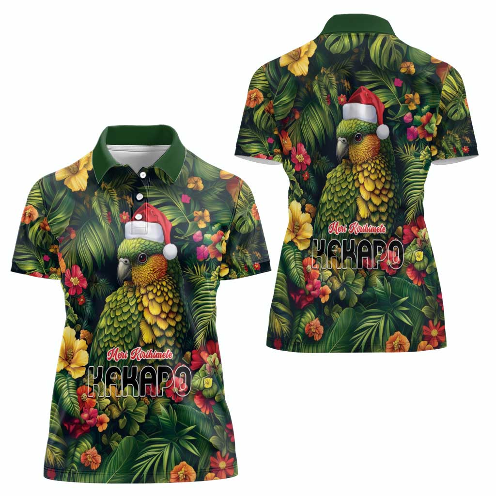 Meri Kirihimete Kakapo Women Polo Shirt New Zealand Christmas with Tropical Vibe LT9 - Polynesian Pride