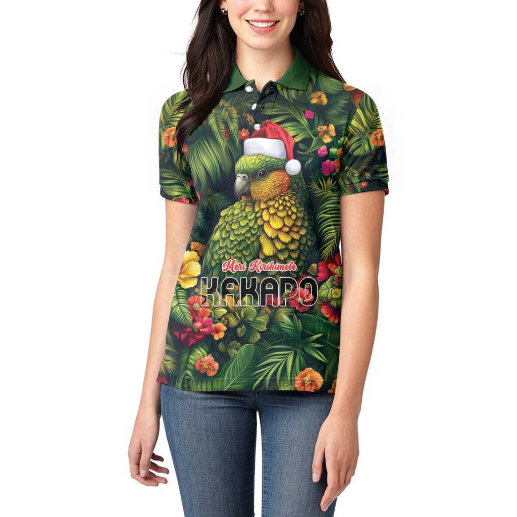 Meri Kirihimete Kakapo Women Polo Shirt New Zealand Christmas with Tropical Vibe LT9 - Polynesian Pride