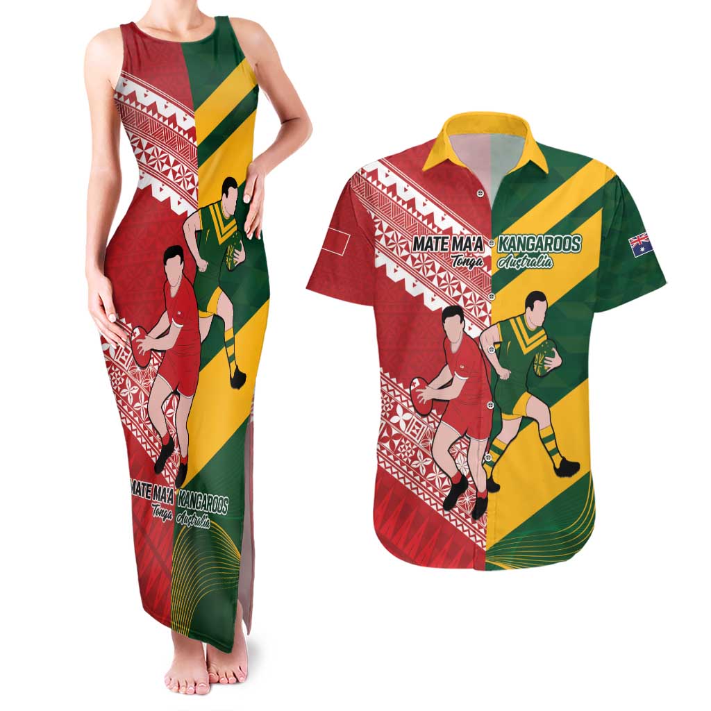 Australia-Tonga Rugby Pacific Custom Couples Matching Tank Maxi Dress and Hawaiian Shirt The Kangaroos and Mate Ma'a Tonga
