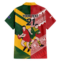 Australia-Tonga Rugby Pacific Custom Family Matching Off The Shoulder Long Sleeve Dress and Hawaiian Shirt The Kangaroos and Mate Ma'a Tonga LT9 - Polynesian Pride