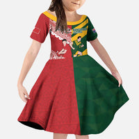 Australia-Tonga Rugby Pacific Custom Family Matching Short Sleeve Bodycon Dress and Hawaiian Shirt The Kangaroos and Mate Ma'a Tonga LT9 Daughter's Dress Red-Green - Polynesian Pride