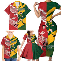 Australia-Tonga Rugby Pacific Custom Family Matching Short Sleeve Bodycon Dress and Hawaiian Shirt The Kangaroos and Mate Ma'a Tonga LT9 - Polynesian Pride