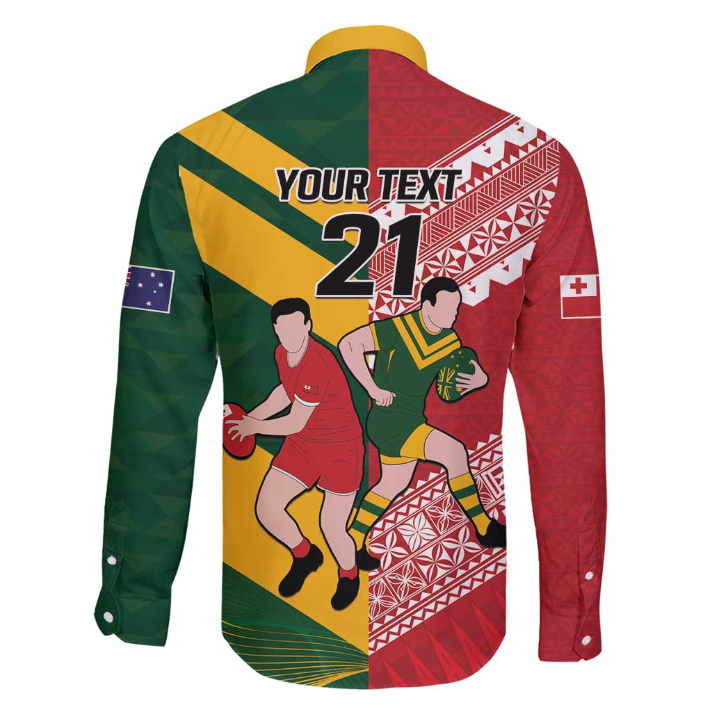 Australia-Tonga Rugby Pacific Custom Family Matching Short Sleeve Bodycon Dress and Hawaiian Shirt The Kangaroos and Mate Ma'a Tonga LT9 - Polynesian Pride