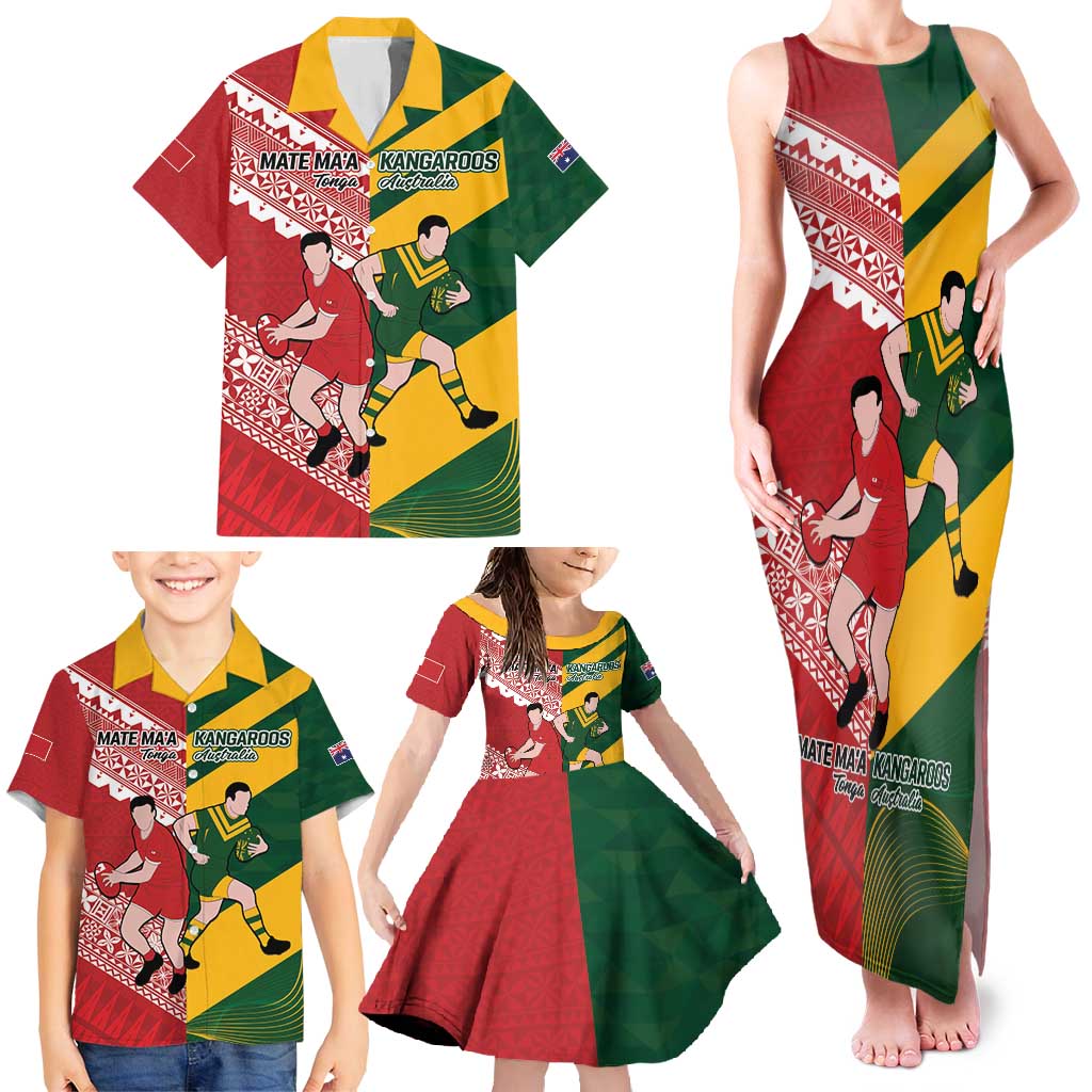Australia-Tonga Rugby Pacific Custom Family Matching Tank Maxi Dress and Hawaiian Shirt The Kangaroos and Mate Ma'a Tonga LT9 - Polynesian Pride