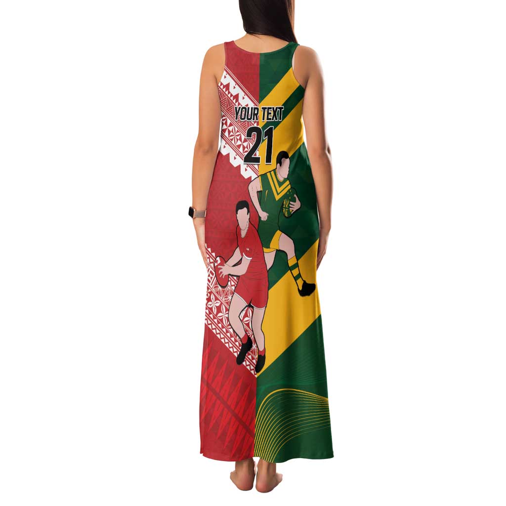 Australia-Tonga Rugby Pacific Custom Family Matching Tank Maxi Dress and Hawaiian Shirt The Kangaroos and Mate Ma'a Tonga LT9 - Polynesian Pride
