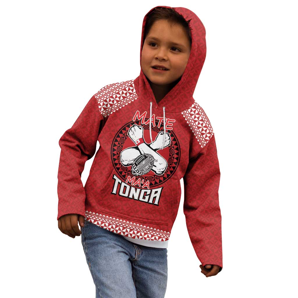 Tonga Rugby XIII Custom Kid Hoodie Mate Ma'a Tonga with Ngatu Pattern