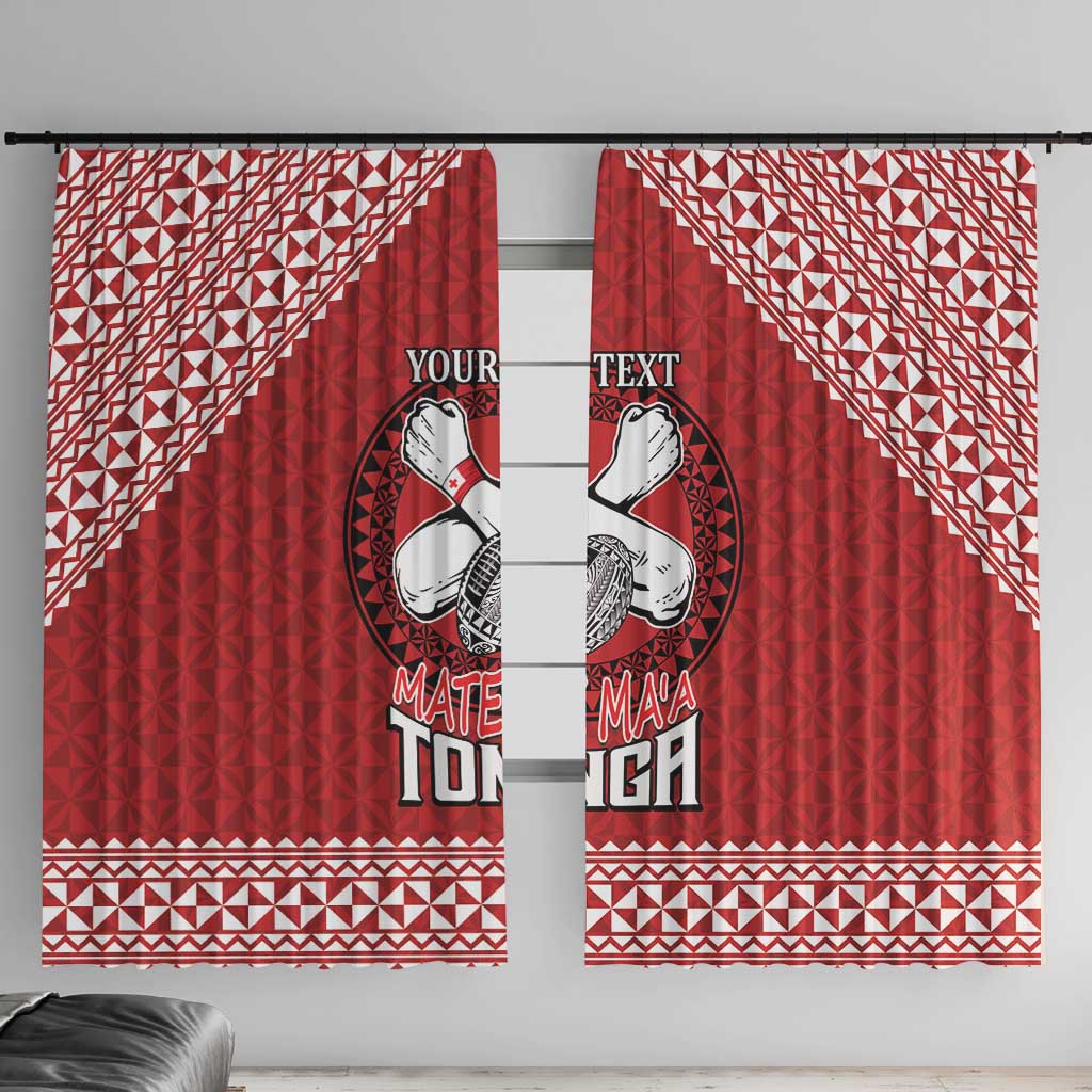 Tonga Rugby XIII Custom Window Curtain Mate Ma'a Tonga with Ngatu Pattern