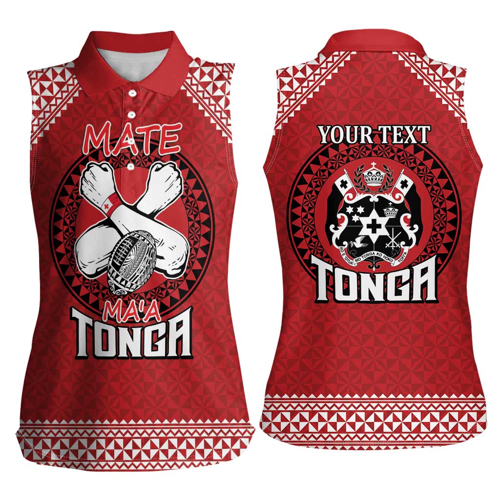Tonga Rugby XIII Custom Women Sleeveless Polo Shirt Mate Ma'a Tonga with Ngatu Pattern LT9 - Polynesian Pride