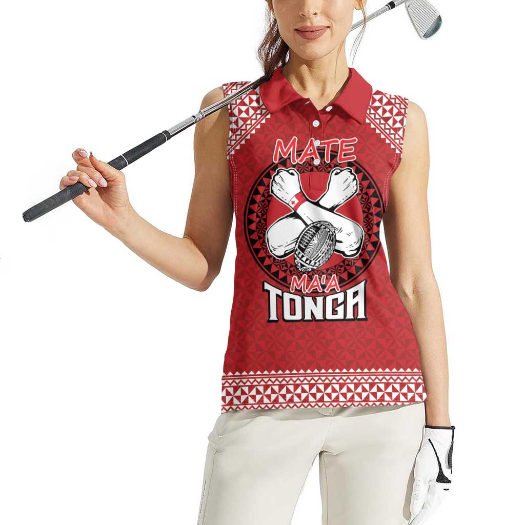 Tonga Rugby XIII Custom Women Sleeveless Polo Shirt Mate Ma'a Tonga with Ngatu Pattern LT9 - Polynesian Pride