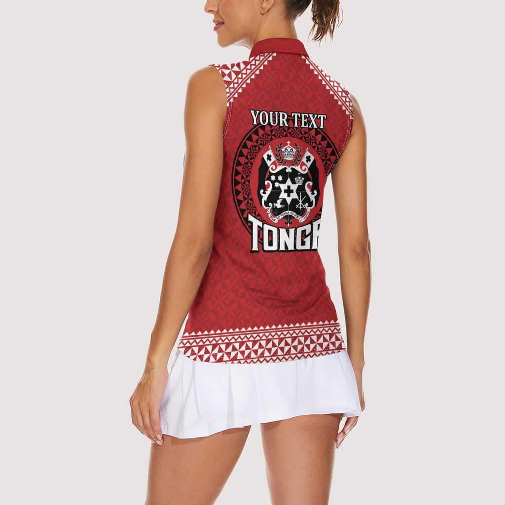 Tonga Rugby XIII Custom Women Sleeveless Polo Shirt Mate Ma'a Tonga with Ngatu Pattern LT9 - Polynesian Pride