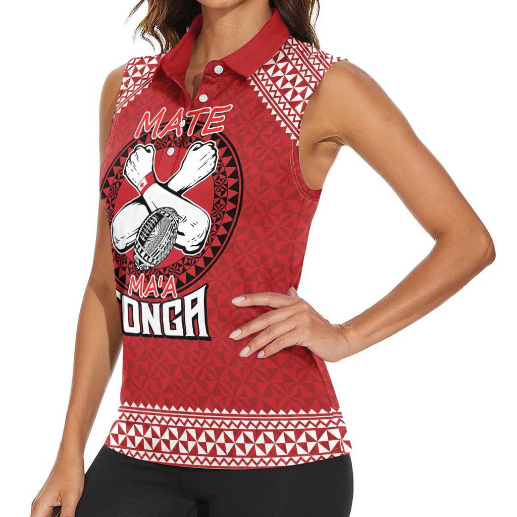 Tonga Rugby XIII Custom Women Sleeveless Polo Shirt Mate Ma'a Tonga with Ngatu Pattern LT9 - Polynesian Pride