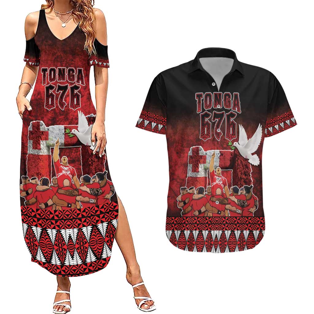 Custom Tonga 676 Haʻamonga ʻa Maui Couples Matching Summer Maxi Dress and Hawaiian Shirt Tongan Sipi Tau Unique Dance