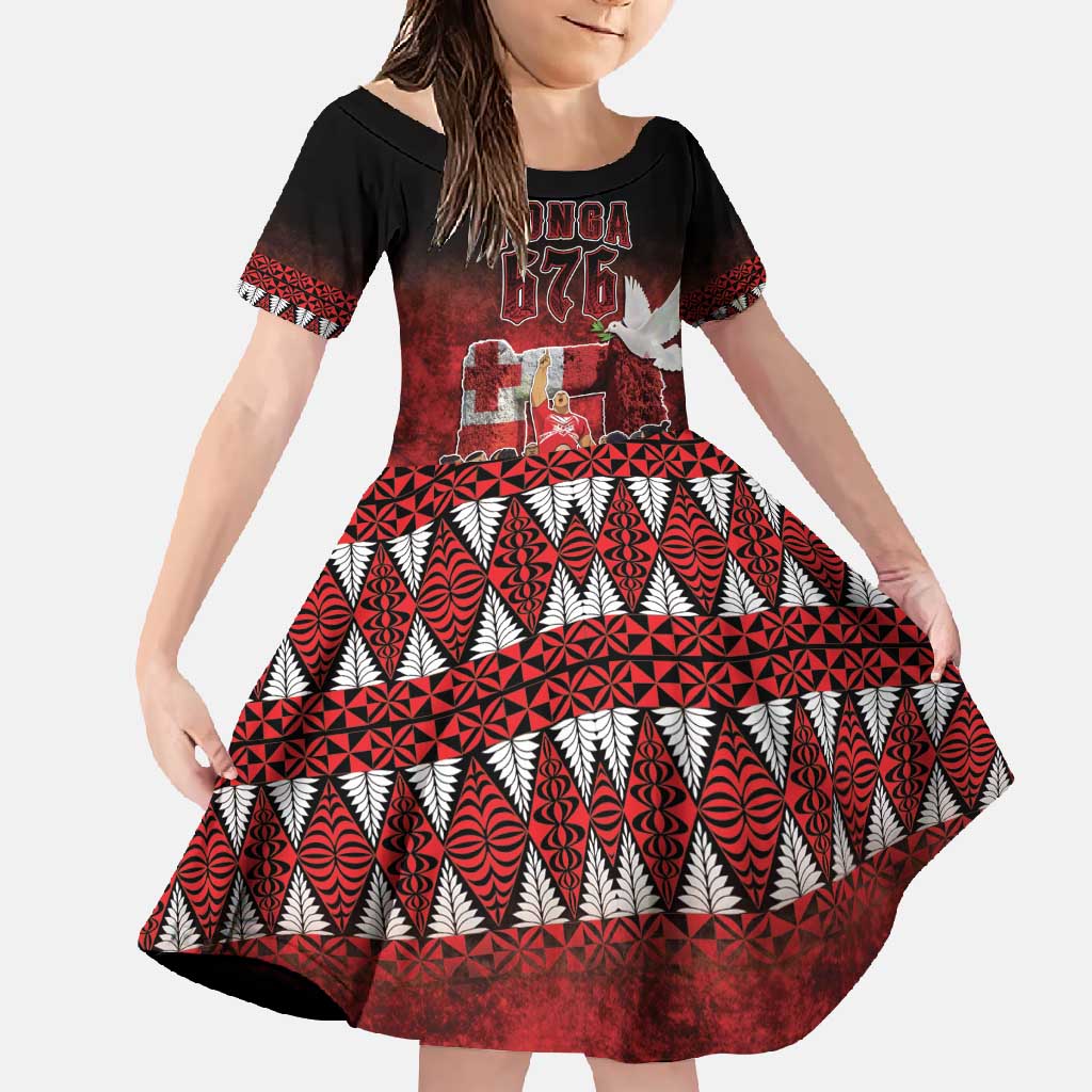 Custom Tonga 676 Haamonga a Maui Family Matching Long Sleeve Bodycon Dress and Hawaiian Shirt Tongan Sipi Tau Unique Dance LT9 Daughter's Dress Red - Polynesian Pride