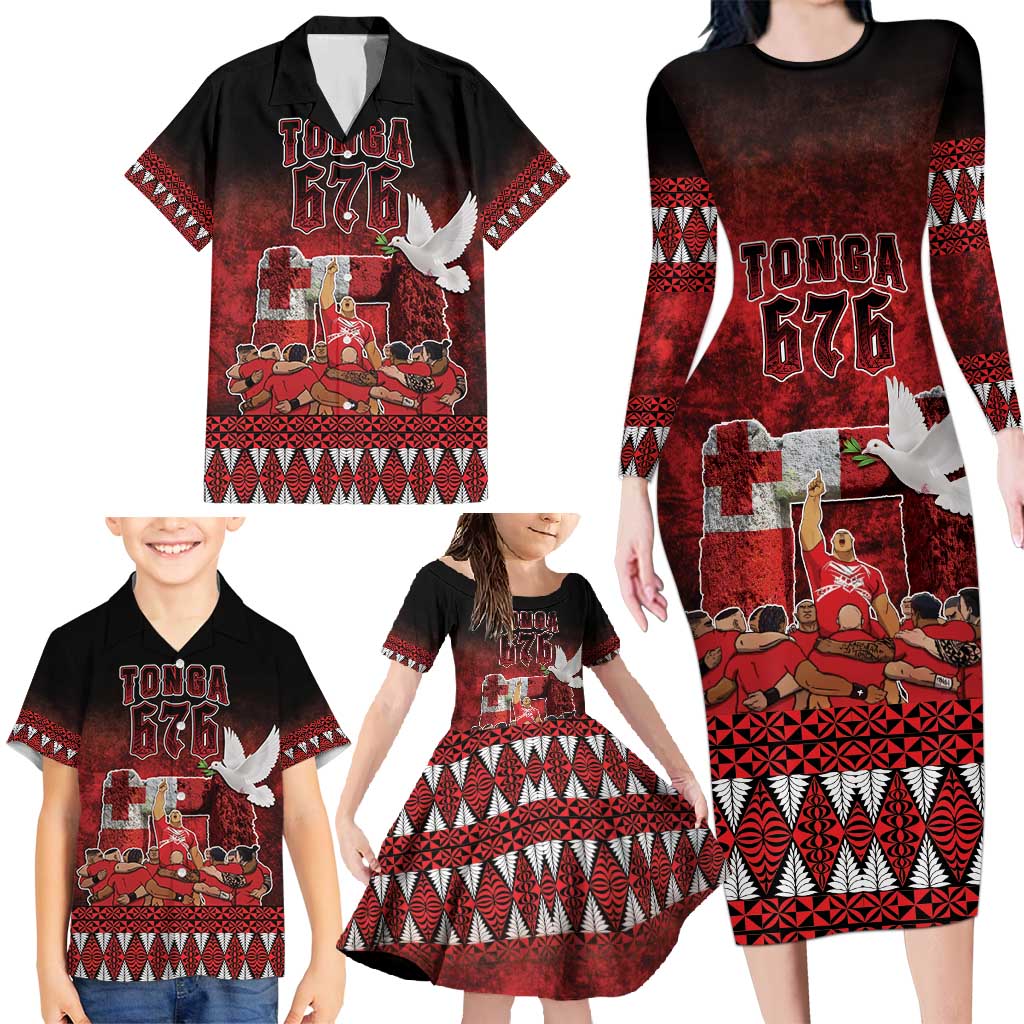 Custom Tonga 676 Haamonga a Maui Family Matching Long Sleeve Bodycon Dress and Hawaiian Shirt Tongan Sipi Tau Unique Dance LT9 - Polynesian Pride