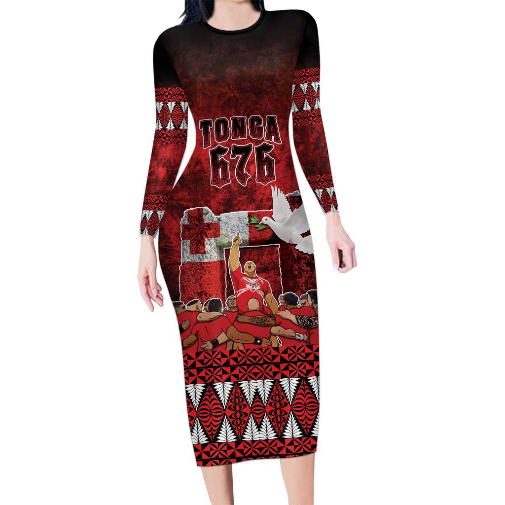 Custom Tonga 676 Haamonga a Maui Family Matching Long Sleeve Bodycon Dress and Hawaiian Shirt Tongan Sipi Tau Unique Dance LT9 Mom's Dress Red - Polynesian Pride