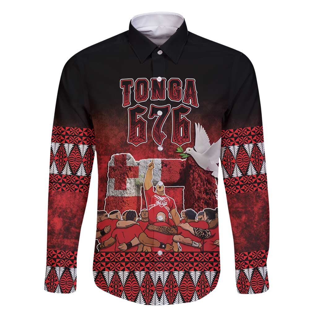 Custom Tonga 676 Haamonga a Maui Family Matching Mermaid Dress and Hawaiian Shirt Tongan Sipi Tau Unique Dance LT9 Dad's Shirt - Long Sleeve Red - Polynesian Pride